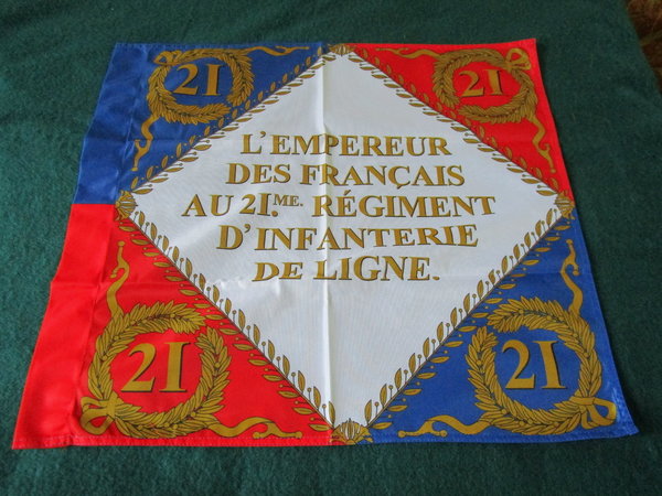 Drapeau du 21 ème régiment d'infanterie de ligne en 1804. 2 faces. 60 cm.